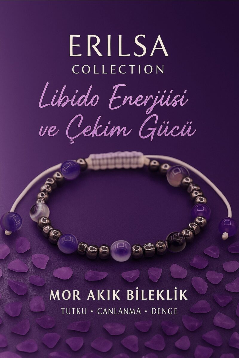 Sertifikalı Libido Enerjisi Artırma  Çekim Gücü Bilekliği - Mor Akik ve Terahertz 6 mm Doğal Taş