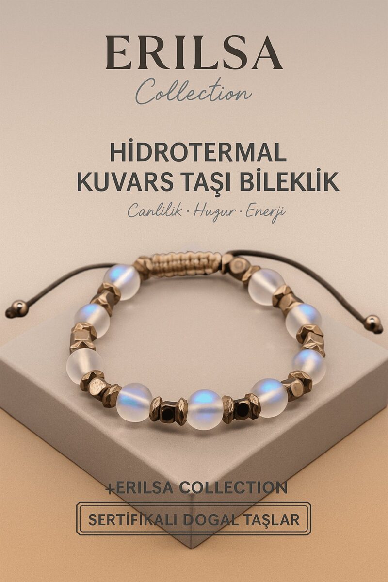 Sertifikalı Hidrotermal Kuvars Doğal Taş Bileklik - 8x8 mm Canlılık Huzur ve Enerji Taşı