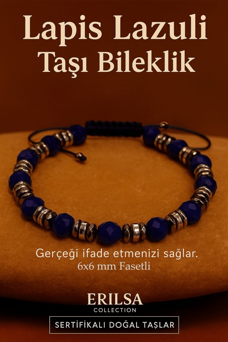 Sertifikalı Lapis Lazuli Taşı Bileklik 6x6 mm Fasetli – İfade Bilgelik ve Güç Taşı