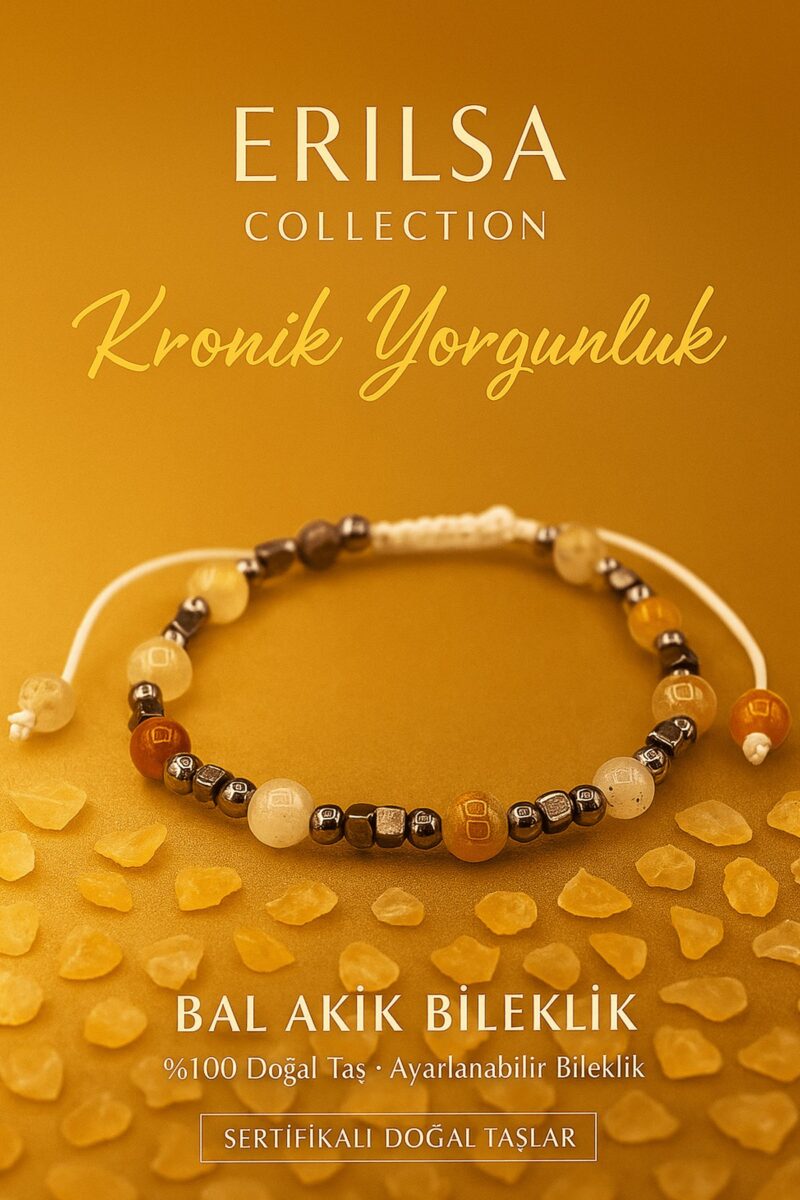 Sertifikalı Kronik Yorgunluk Stres Destek Bilekliği - Bal Akik ve Terahertz Doğal Yaşam Gücü Taşı