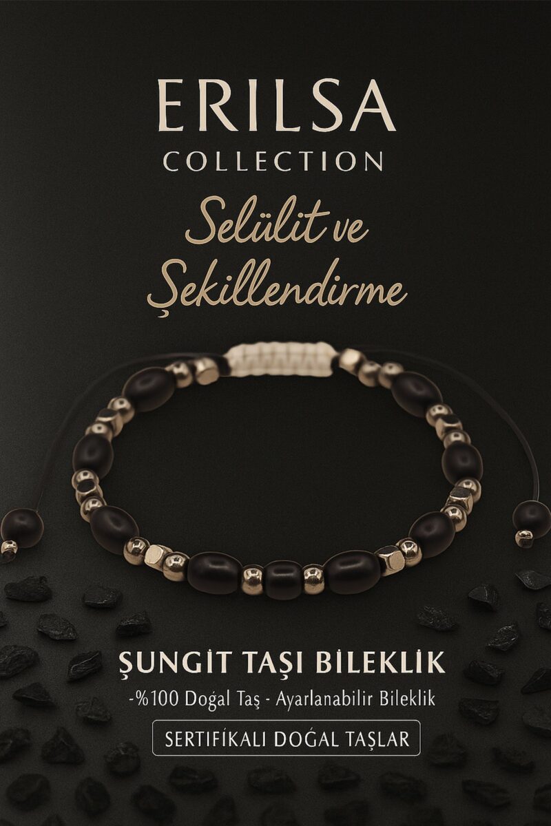 Sertifikalı Selülit Azaltma ve Enerji Temizleme Bilekliği Şungit ve Terahertz Taşı 6 mm Doğal Taş