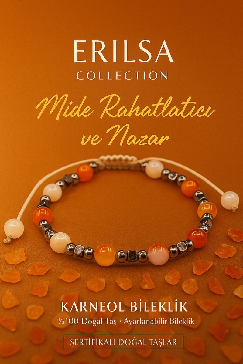 Sertifikalı Mide Rahatlatıcı ve Nazar Enerji Dengeleme Bilekliği - Karneol Karnelyan Akik Terahertz