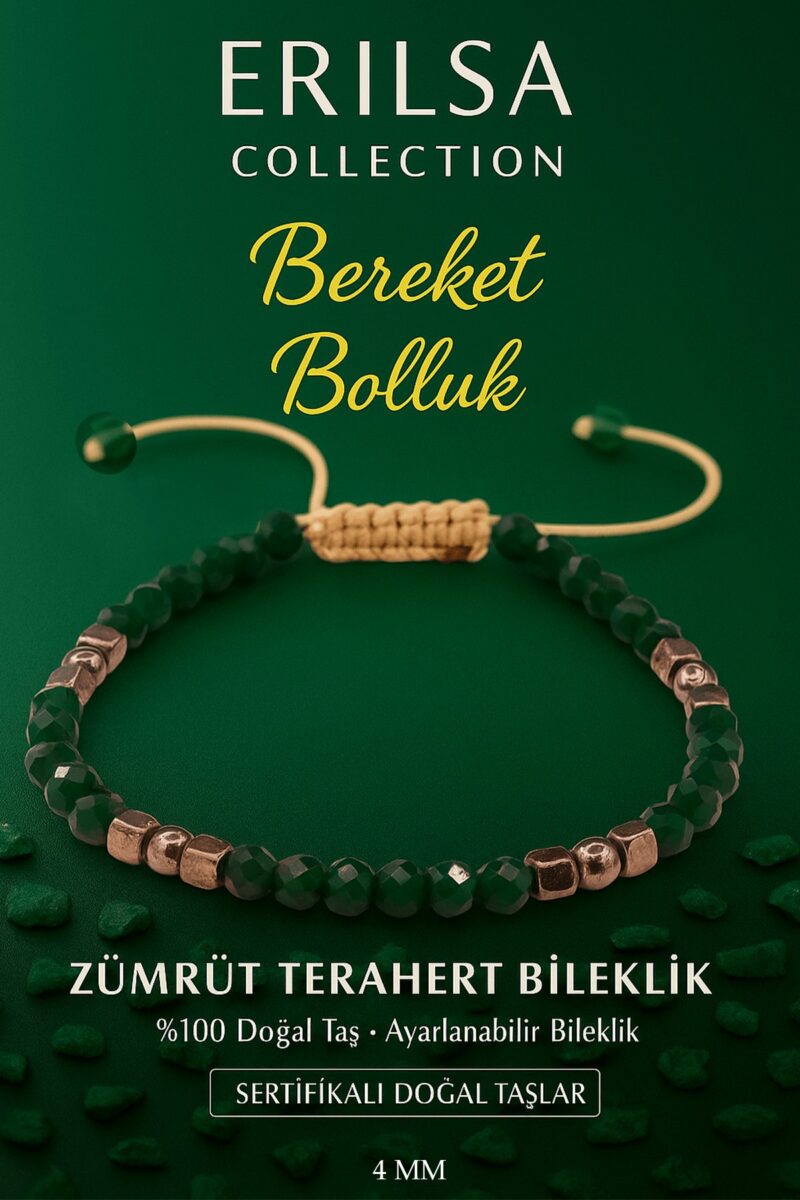 Sertifikalı Bereket ve Bolluk Bilekliği – Zümrüt Terahertz Doğal Taş İnce Model