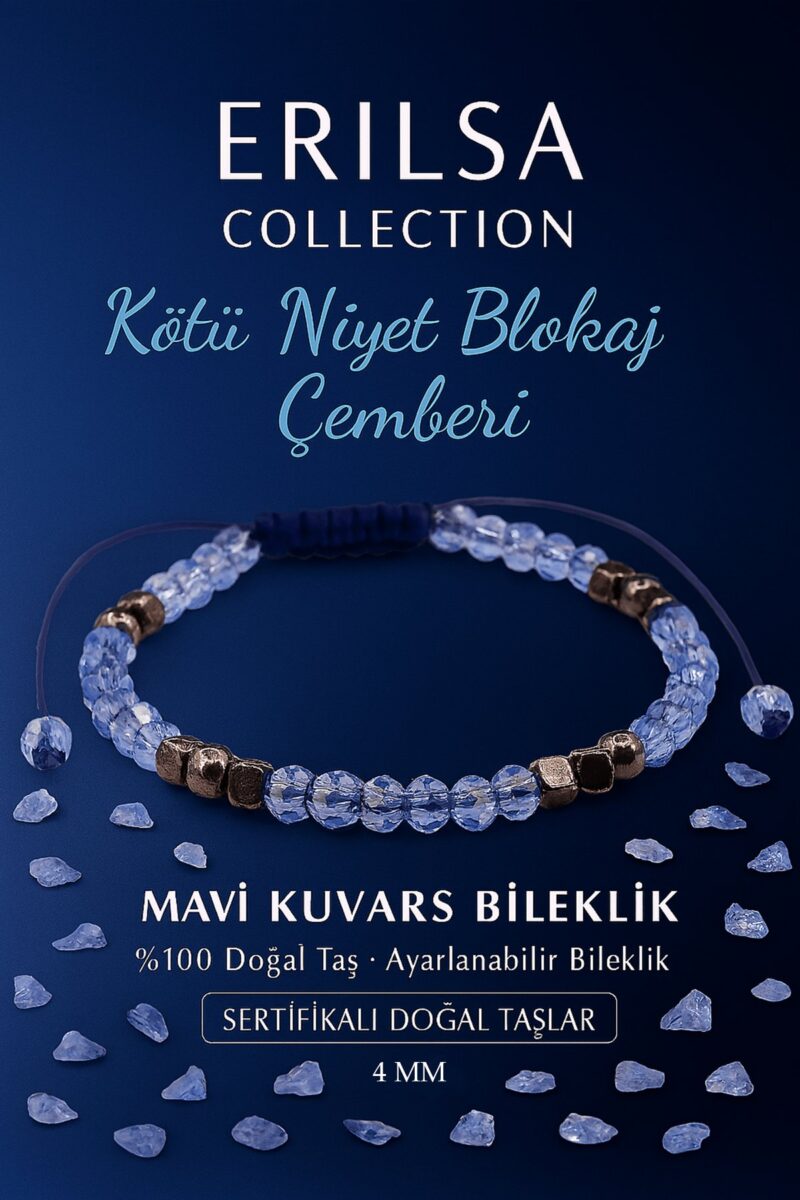 Sertifikalı Kötü Niyet Blokaj Bilekliği – Mavi Kuvars Terahertz Doğal Taş İnce Model