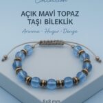 Sertifikalı Açık Mavi Topaz Doğal Taş Bileklik - 8x8 mm Sakinlik Netlik ve Güven Enerjisi Taşı