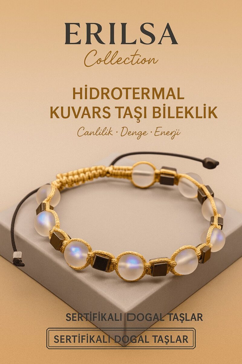 Sertifikalı Hidrotermal Kuvars Doğal Taş Bileklik - 8x8 mm Canlılık Denge ve Enerji Taşı