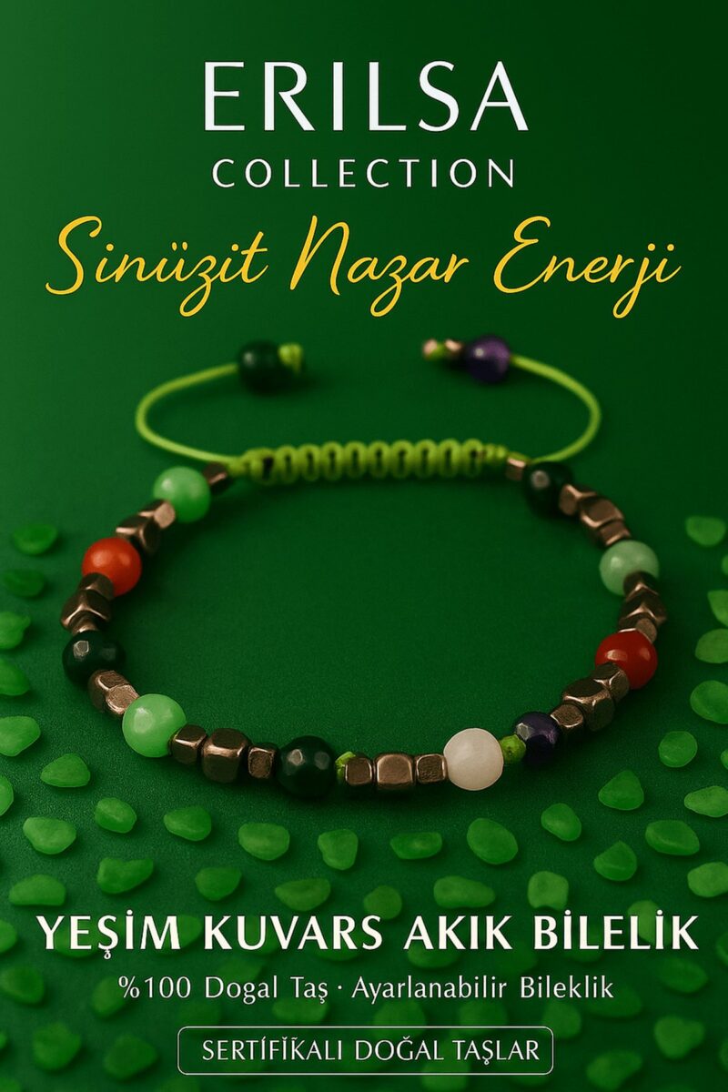 Sertifikalı Sinüzit Nazar Enerji Bilekliği – Yeşim Kuvars Akik Terahertz Doğal Taş 6 mm