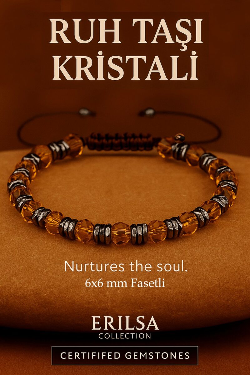 Sertifikalı Ruh Taşı Kristali Bileklik 6x6 mm Fasetli – Ruhsal Şifa Canlanma Taşı Tangerina Quartz