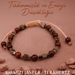 Sertifikalı Tükenmişlik ve Enerji Düşüklüğü Bilekliği - Kırmızı Jasper ve Terahertz Taşı – 6 mm Doğal Taş