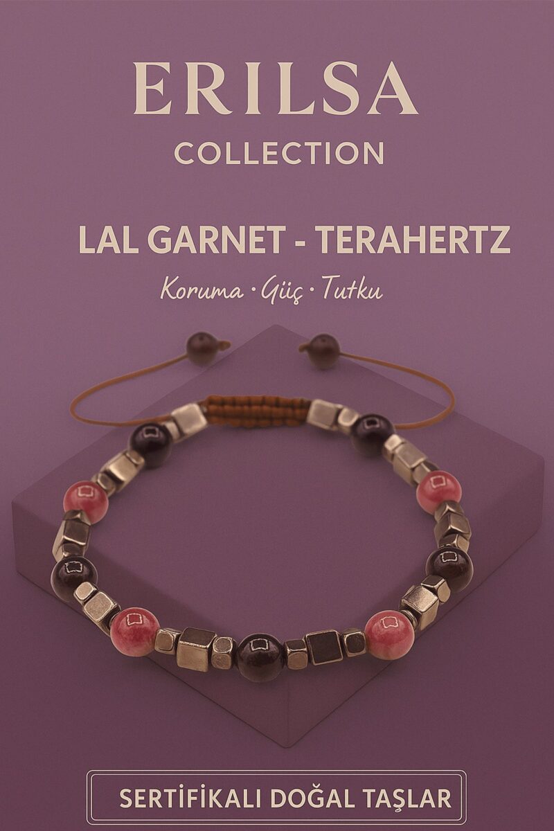 Sertifikalı Terahertz Lal Garnet Doğal Taş Bileklik - Koruma Güç Tutku Enerji Taşı