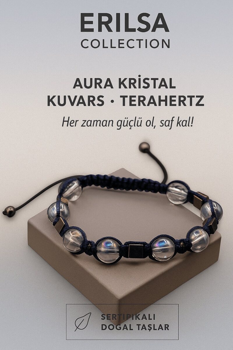 Sertifikalı Aura Kristal Kuvars Terahertz Taşı Bileklik – Her Zaman Güçlü Ol, Saf Kal