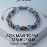 Sertifikalı Açık Mavi Topaz Doğal Taş Bileklik - 8x8 mm Arınma Huzur ve Denge Enerjisi Taşı
