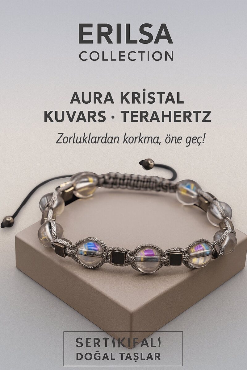 Sertifikalı Terahertz Aura Kristal Kuvars Taşı Bileklik – Zorluklardan Korkma, Güçlen ve Öne Geç