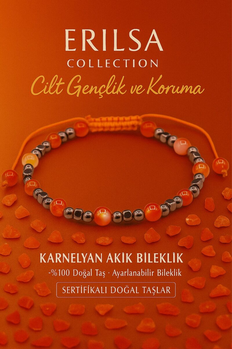 Sertifikalı Cilt Gençlik ve Cilt Güzelliği Bilekliği - Karnelyan Akik ve Terahertz Taşı