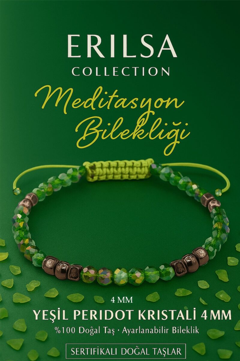 Sertifikalı Meditasyon Enerji Bilekliği – Yeşil Peridot Kristali Terahertz Doğal Taş İnce Model