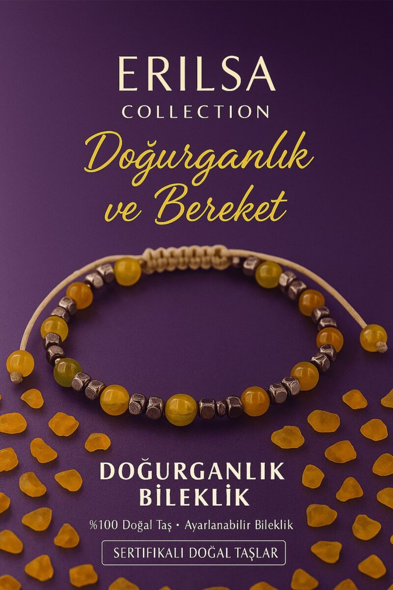 Sertifikalı Doğurganlık Bereket Yaşam Enerjisi Bilekliği – Sarı Akik ve Terahertz Doğal Taş