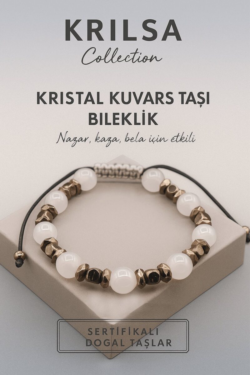 Sertifikalı Kristal Kuvars Doğal Taş Bileklik – Nazar Kaza ve Bela Enerjisine Karşı Koruma