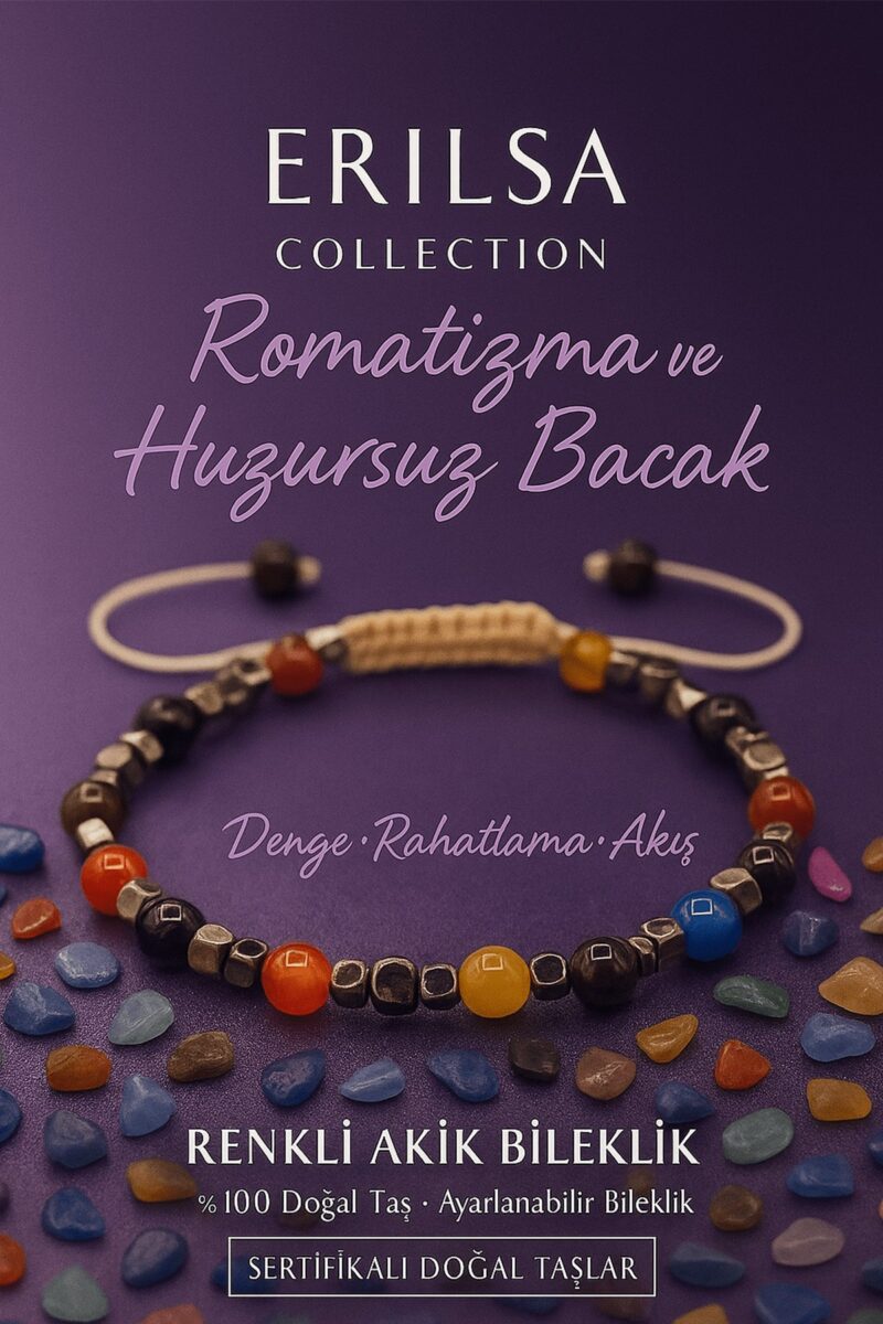 Sertifikalı Romatizma ve Huzursuz Bacak Destek Bilekliği – Renkli Akik ve Terahertz Taşları – 6 mm