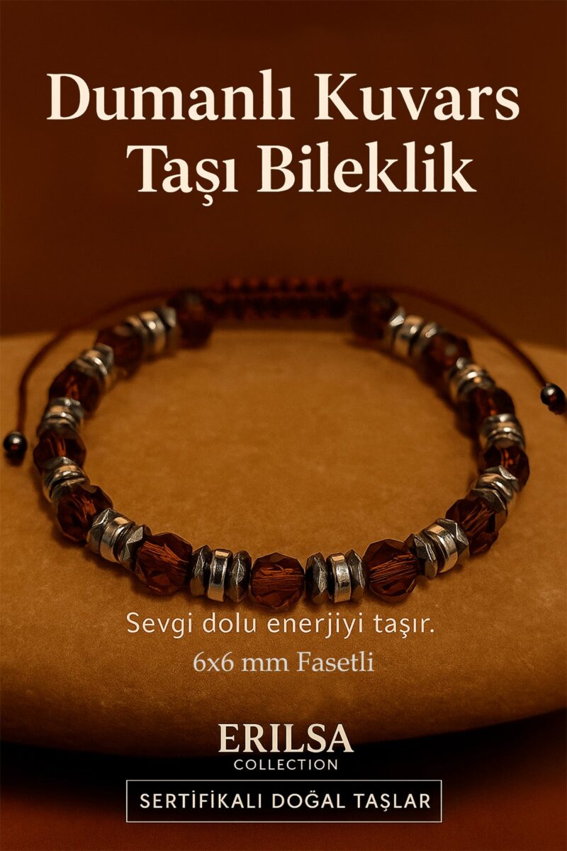Sertifikalı Dumanlı Kuvars Taşı Bileklik 6x6 mm Fasetli – Koruma ve Topraklanma Taşı