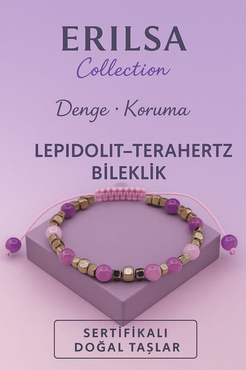 Sertifikalı Terahertz Lepidolit Taşı  Bileklik – Denge, Koruma ve Huzur Veren Doğal Taş