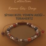 Sertifikalı Terahertz Siyah Kızıl Yemen Akiği Doğal Taş Bileklik Koruma ve Denge Enerjisi