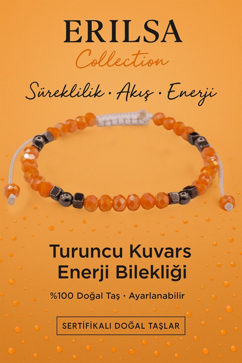 Sertifikalı Süreklilik Akış Enerji Bilekliği – Turuncu Kuvars ve Terahertz Doğal Taş 4 mm
