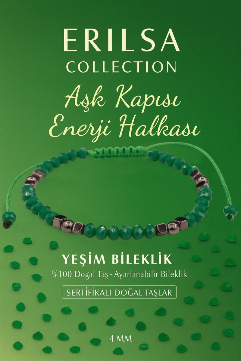 Sertifikalı Aşk Kapısı Enerji Aktivasyonu Bilekliği – Yeşim ve Terahertz Doğal Taş 4 mm