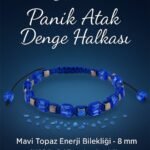 Sertifikalı Panik Atak Denge Halkası – Mavi Topaz Doğal Taş 8 mm Enerji Bilekliği Ayarlanabilir