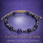 Sertifikalı Tiroid Ve Guatr Denge Enerji Bilekliği – Koyu Renk Ametist Taşı Terahertz 6mm Doğal Taş