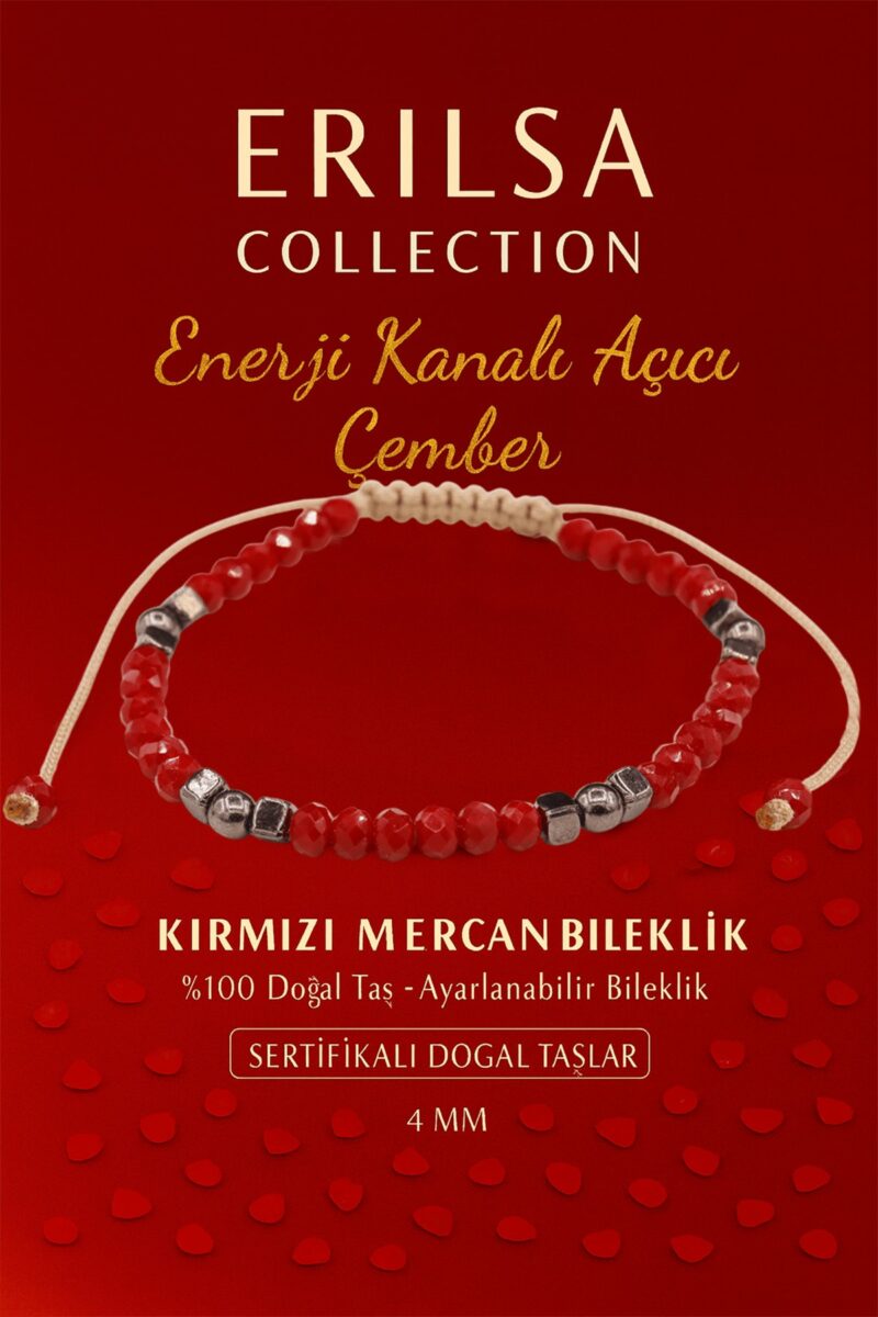Sertifikalı Enerji Kanalı Açıcı Denge Bilekliği – Kırmızı Mercan ve Terahertz Doğal Taş 4 mm