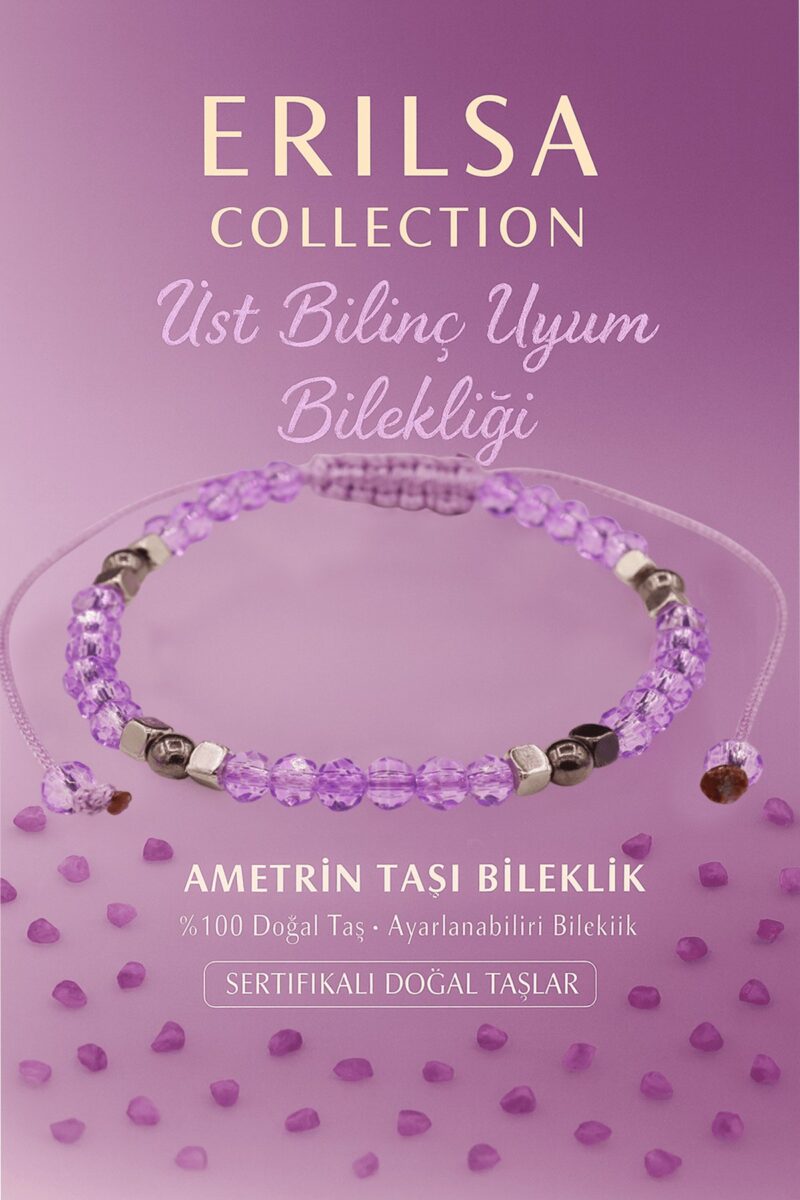 Sertifikalı Üst Bilinç Uyum ve Denge Enerji Bilekliği – Ametrin ve Terahertz Doğal Taş 4 mm