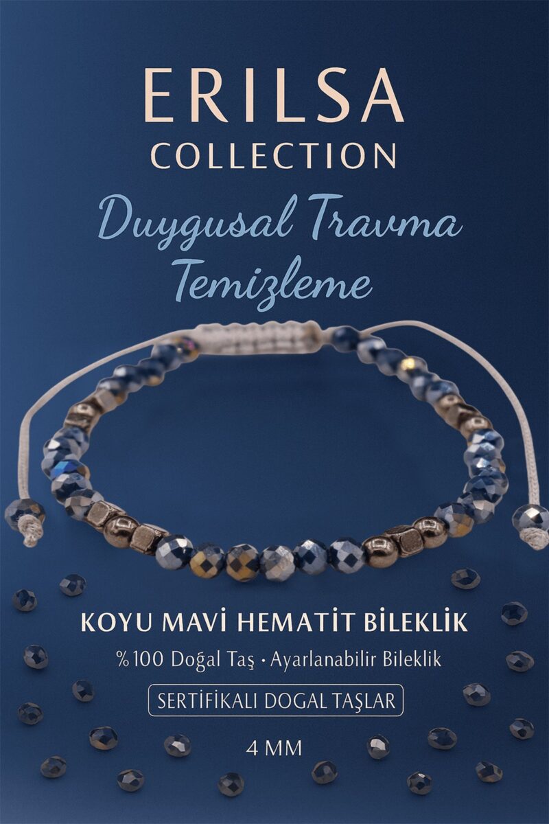 Sertifikalı Duygusal Travma Temizleme Enerji Bilekliği – Koyu Mavi Hematit - Terahertz Doğal Taş