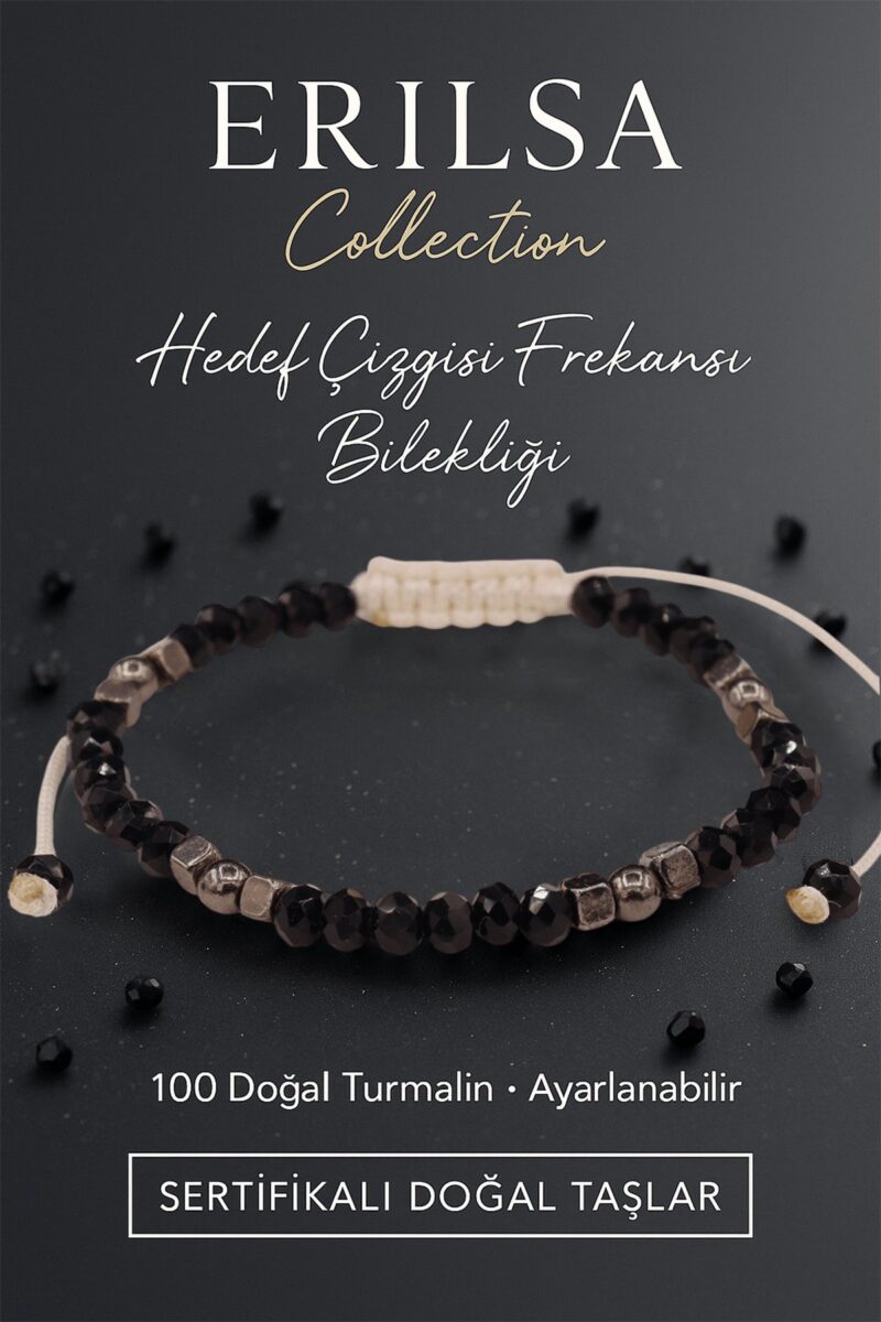 Sertifikalı Hedef Çizgisi Frekans Aktivasyonu Bilekliği – Siyah Turmalin ve Terahertz Doğal Taş 4 mm