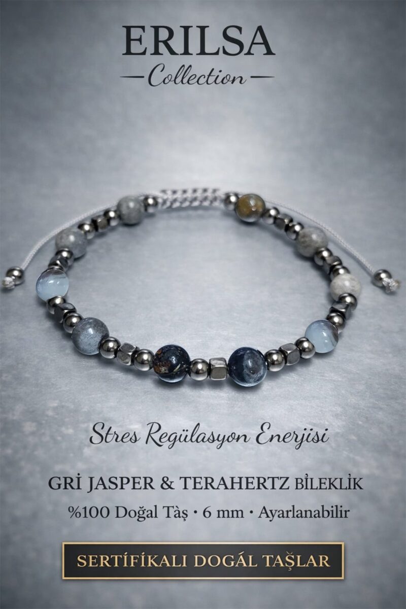 Sertifikalı Stres Regülasyon Enerjisi Dengeleyici Bileklik – Gri Jasper Terahertz Doğaltaş