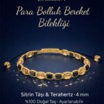 Sertifikalı Küp Para Bolluk Bereket Zenginlik Bilekliği - Sitrin ve Terahertz 4mm Doğal Taş