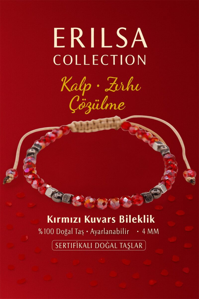 Sertifikalı Kalp Zırhı Çözülme Enerji Bilekliği – Kırmızı Kuvars ve Terahertz Doğal Taş 4 mm