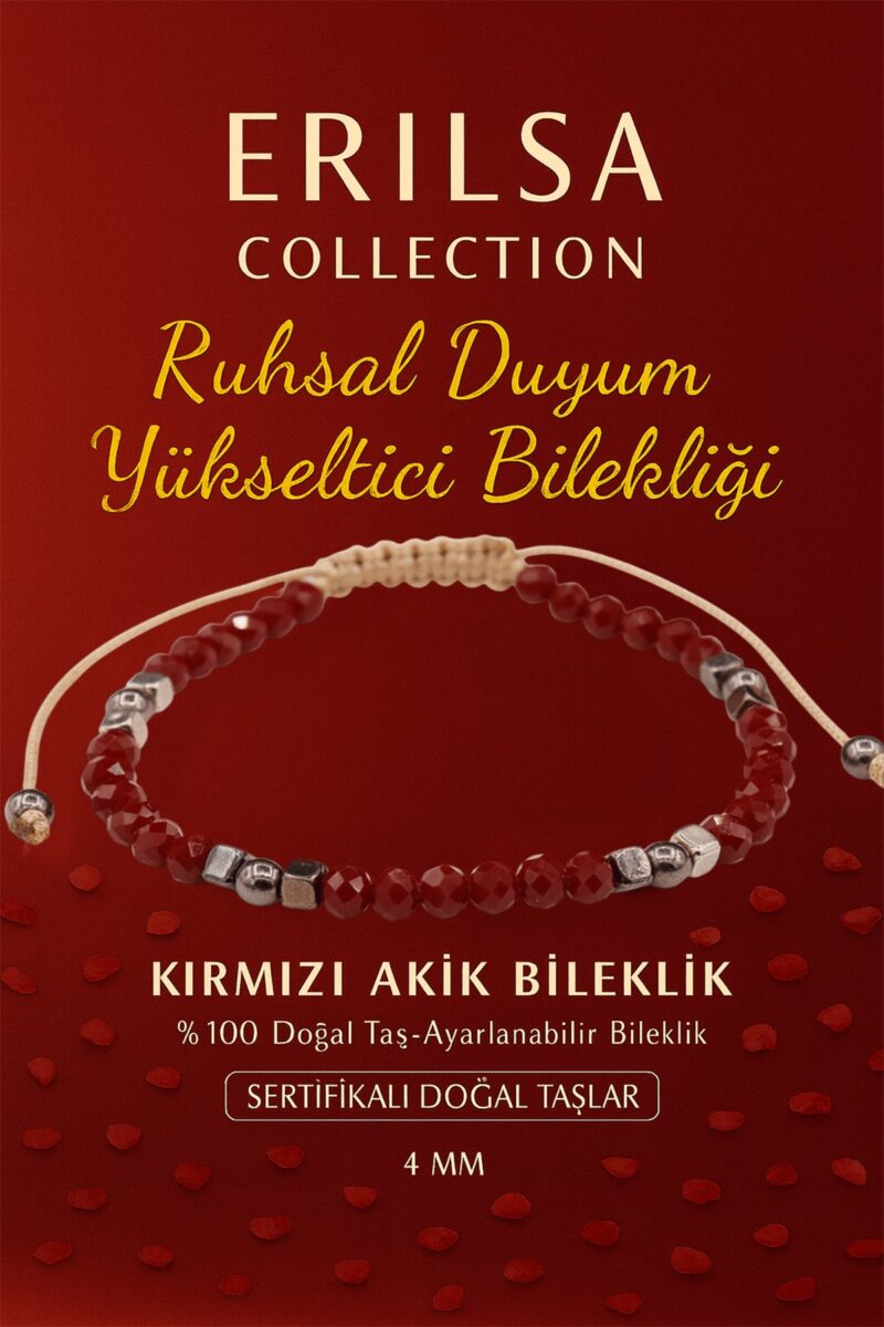 Sertifikalı Ruhsal Duyum Yükseltici Enerji Bilekliği – Kırmızı Akik ve Terahertz Doğal Taş 4 mm
