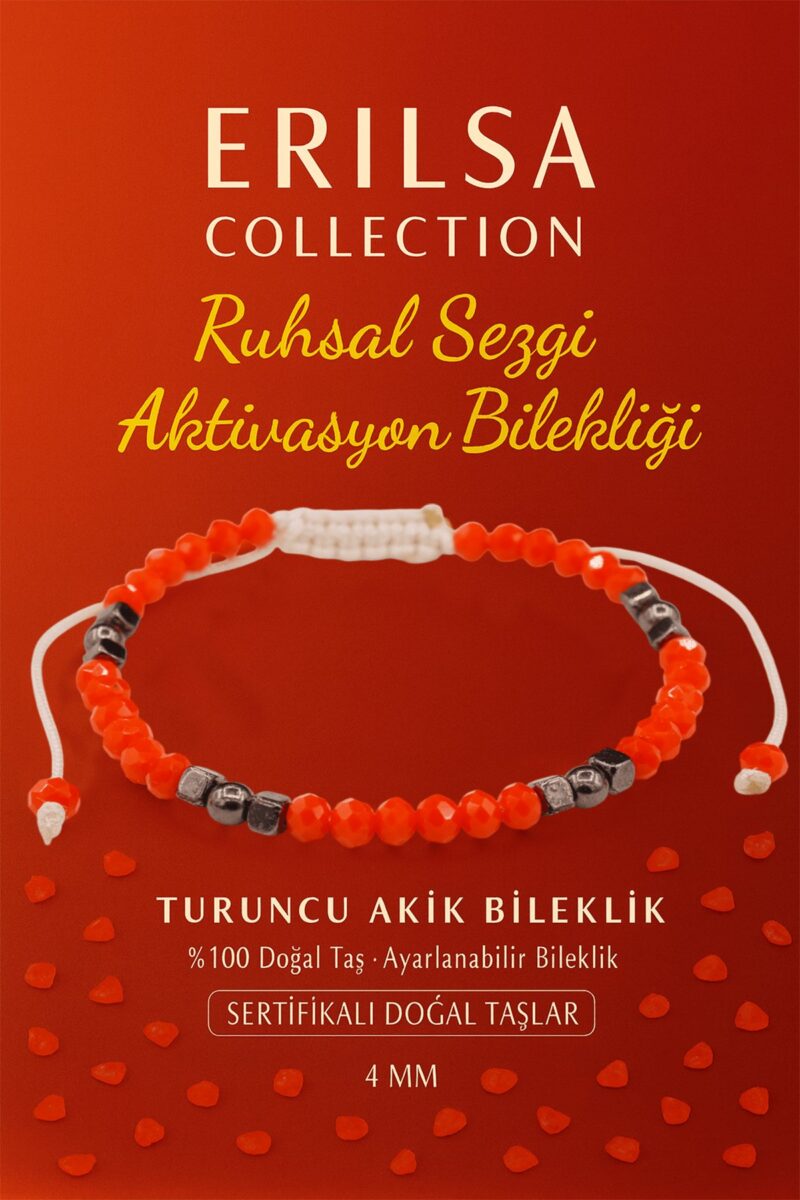 Sertifikalı Ruhsal Sezgi Aktivasyon Enerji Bilekliği – Turuncu Akik ve Terahertz Doğal Taş 4 mm