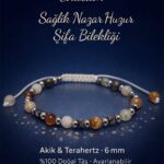 Sertifikalı Sağlık Nazar Huzur Şifa Bilekliği - Akik ve Terahertz Doğal Taş 6 mm Ayarlanabilir