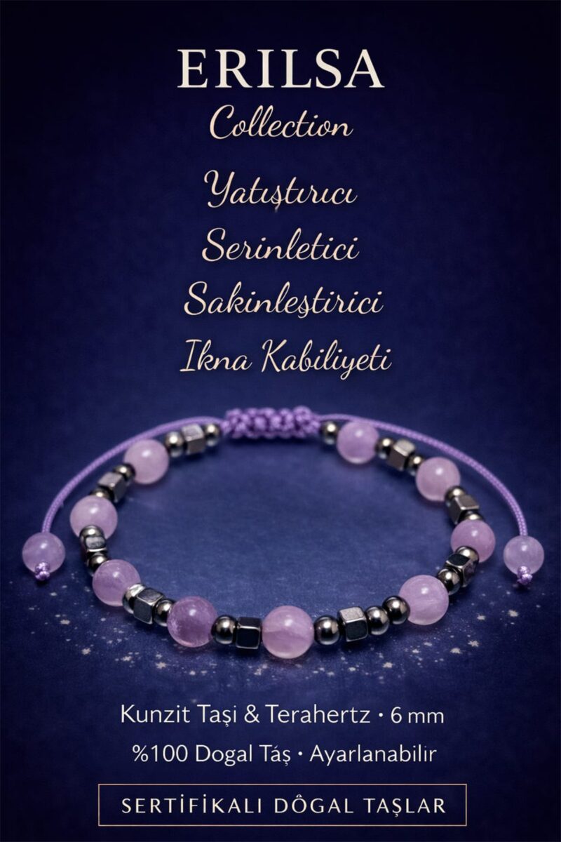 Sertifikalı Yatıştırıcı ve Sakinleştirici Bilekliği – Kunzit Taşı Terahertz Taşı 6mm Doğal Taş