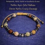 Sertifikalı Nefes Açıcı Şifa Halkası Derin Nefes Enerji Destek Bilekliği – Amazonit Akik Kalsit Taş