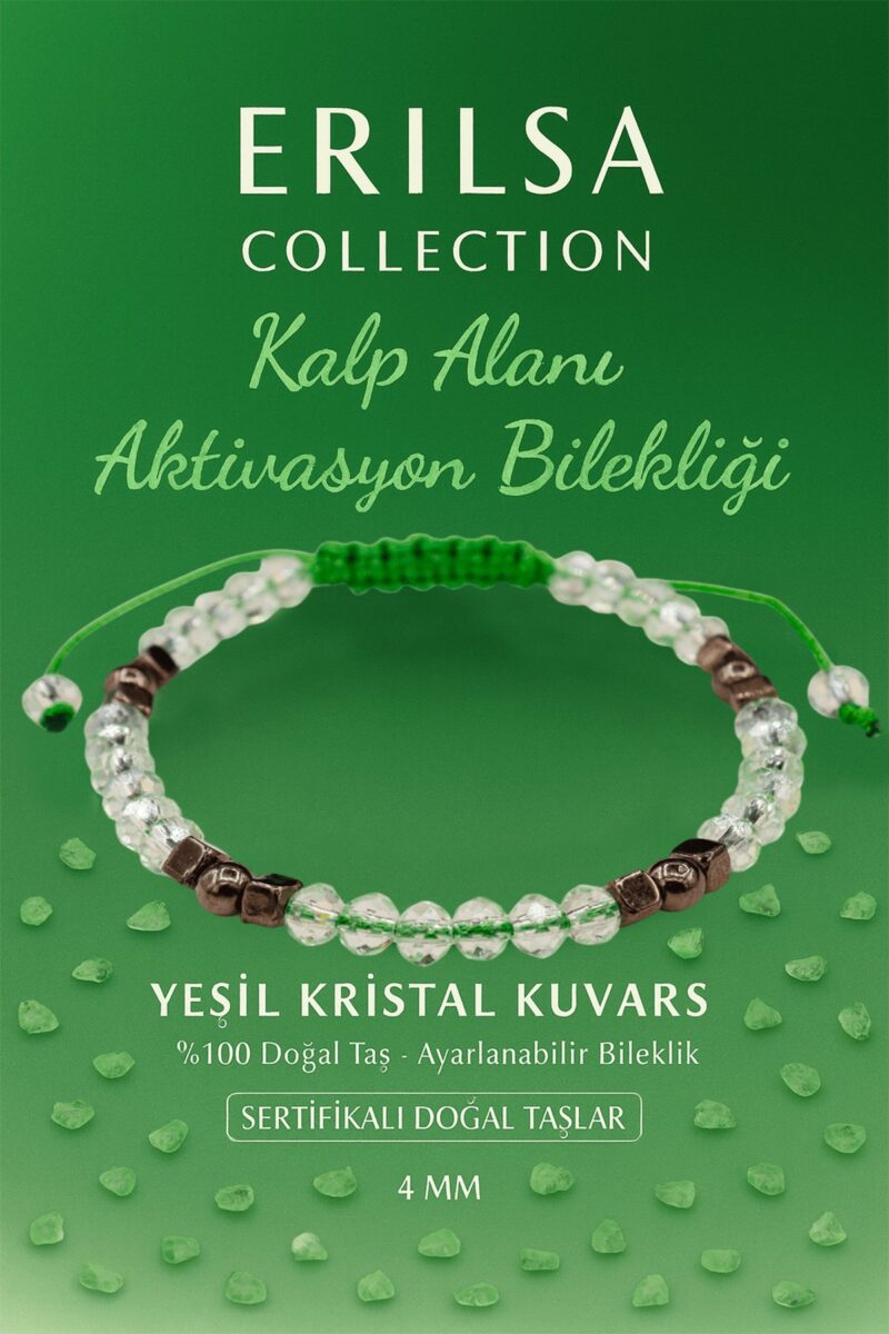 Sertifikalı Kalp Alanı Aktivasyon Enerji Bilekliği – Yeşil Kristal Kuvars ve Terahertz Doğal Taş 4 mm