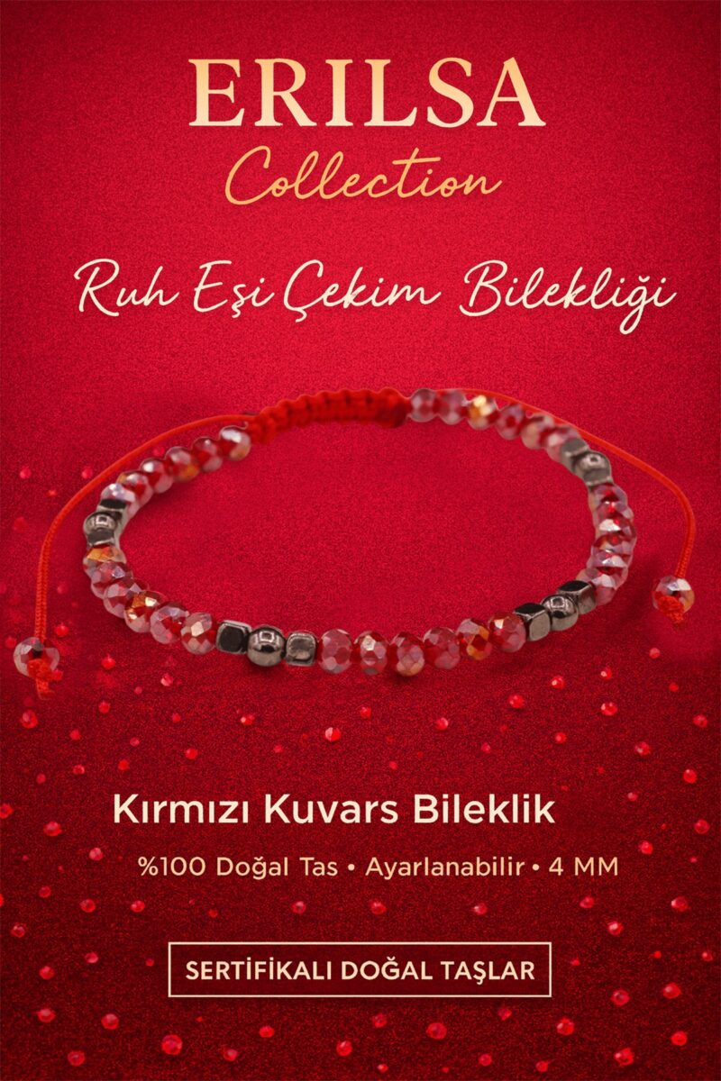 Sertifikalı Ruh Eşi Çekim Enerjisi Bilekliği – Kırmızı Kuvars ve Terahertz Doğal Taş 4 mm