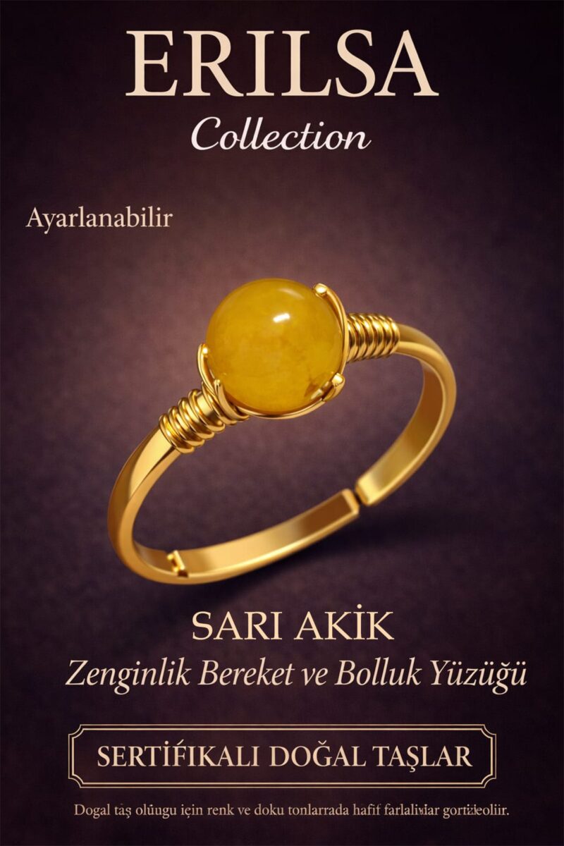 Sertifikalı Zenginlik Bereket Enerji Yüzüğü – Sitrin Taşı Ayarlanabilir Gold İnce Aslan Koç Burcu