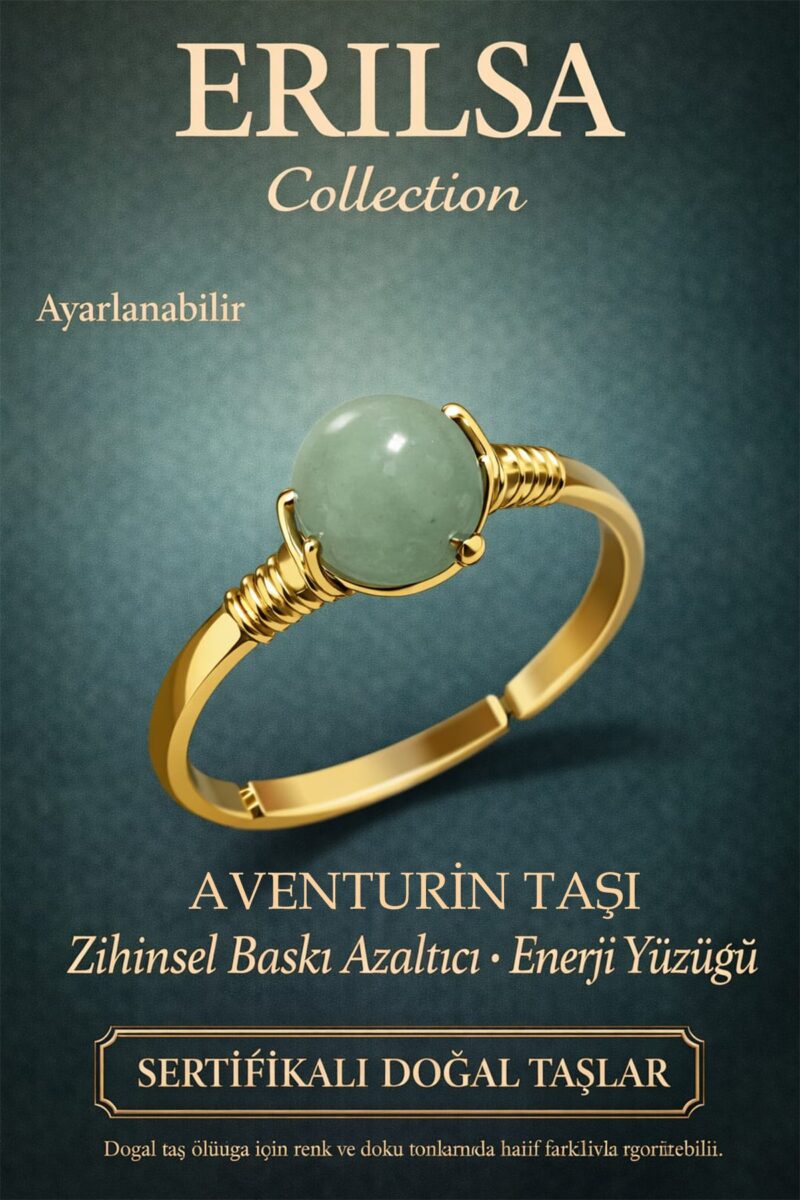 Sertifikalı Zihinsel Baskı Azaltıcı Yüzük – Aventurin Taşı Ayarlanabilir Gold Boğa Terazi Yengeç