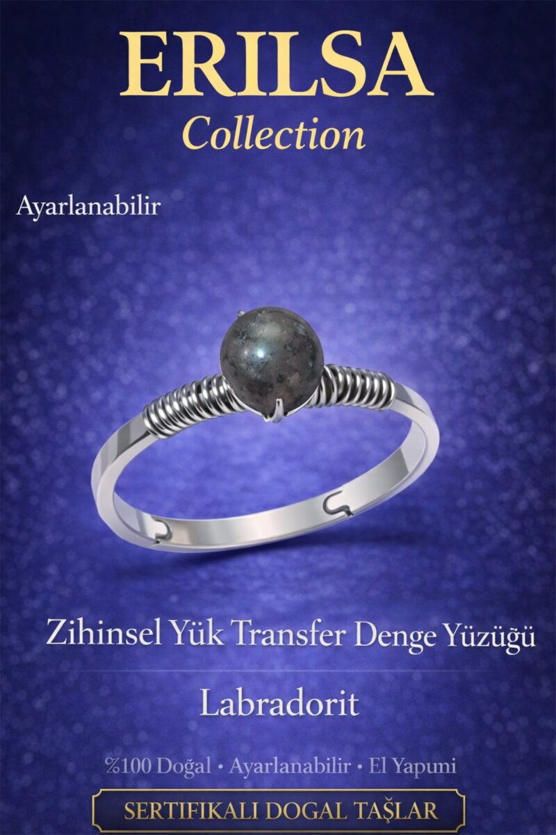 Sertifikalı Zihinsel Yük Transfer Denge Yüzüğü – Labradorit Ayarlamalı İnce Kasa Kova Akrep Yay Burç