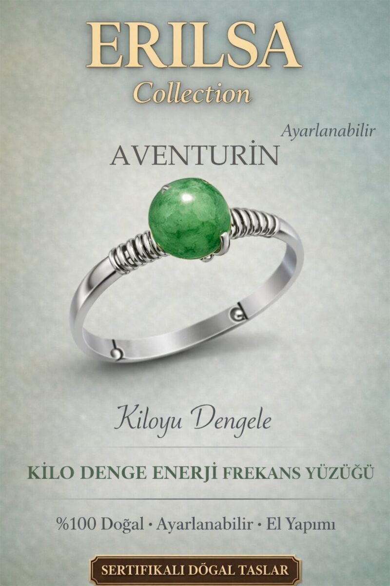 Sertifikalı Kilo Denge Enerji Yüzüğü – Aventurin Taşı Ayarlamalı İnce Kasa Başak Oğlak Terazi Burcu