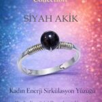 Sertifikalı Kadın Enerji Sirkülasyon Yüzüğü – Siyah Akik Ayarlamalı İnce Akrep Oğlak Yengeç Burcu