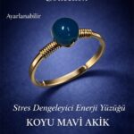Sertifikalı Stres Dengeleyici Enerji Yüzüğü – Koyu Mavi Akik Ayarlamalı Gold İnce Oğlak Kova Burcu