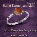 Sertifikalı Nazar Koruma Enerji Yüzüğü – Şeffaf Karnelyan Ayarlamalı İnce Kasa Akrep Koç Oğlak Burcu